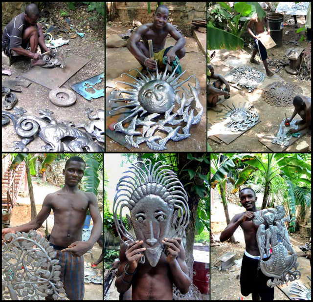 Making steel drum art in Haiti  - Haiti Metal Art - www.haitimetalart.com 